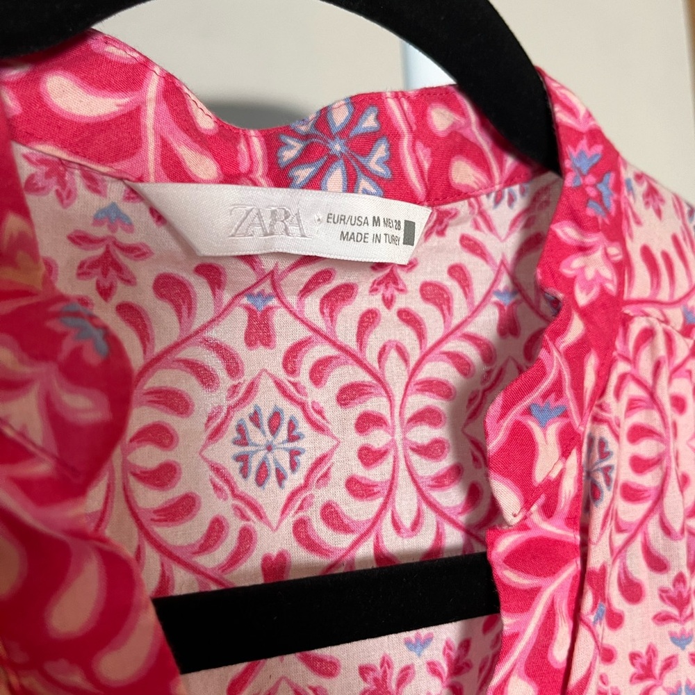 Zara Cotton Pink Floral Print Bohemian midi Dress Medium - Picture 3 of 6